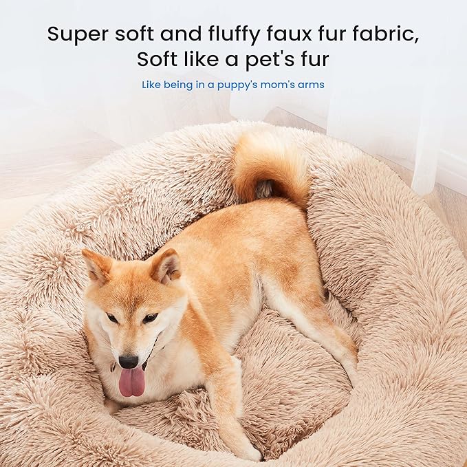 NEWBULIG 37.4x37.4 Inch Dog Bed Large Sized Dog, Donut Shape Cat Beds for Indoor Cats with Washable, Anti-Slip, Faux Fur