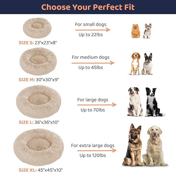 Donut Dog Bed - Premium Comfort for Anxiety Relief - Fluffy & Calming Design with Ultra-Plush Support | Cozy Round Dog Bed with Super Soft Circle Style (Beige, X-Large)