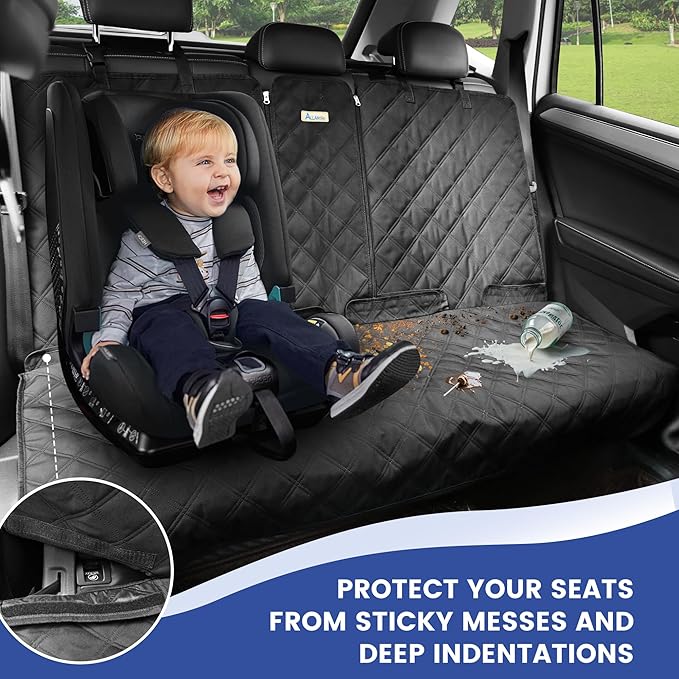 ALLANSING Back Seat Cover - 900D Oxford Waterproof Car Seat Protector, Fits Cars/SUVs/Trucks, Split Bench, Non-Slip, Dog/Kid Proof, Easy Clean(Black)