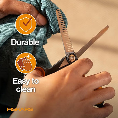 Fiskars Pet, Dog and Cat Grooming Scissors, Serrated Teeth for Thinning & SoftGrip Handle, Cat and Dog Supplies, Orange/Black, Blending Scissors
