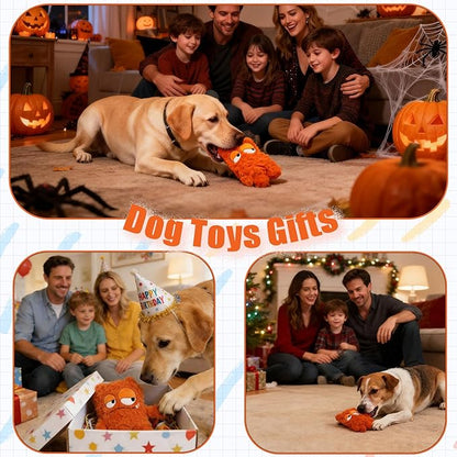 HUGEME Squeaky Dog Toy, Plush Stuffed Dog Toy Keep Them Busy Tug of War Dog Chew Toy for Small Medium Large Dogs (Orange)