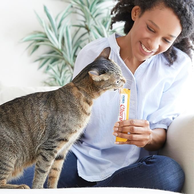 INABA Churu Cat Treats, Grain-Free, Lickable, Squeezable Creamy Purée Cat Treat/Topper with Vitamin E & Taurine, 0.5 Ounces Each Tube, 50 Tubes, Tuna Variety