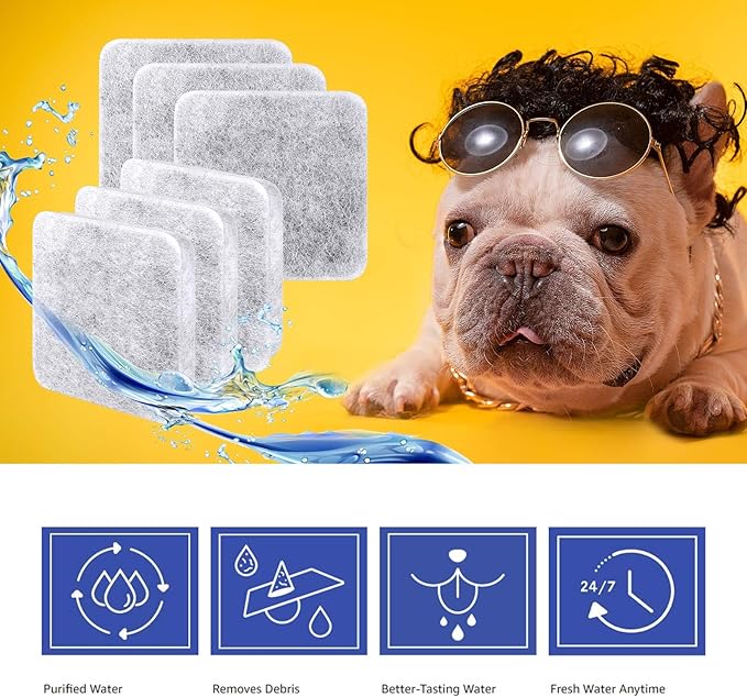 MyfatBOSS Dog Water Filter Replacement, Dog Water Bowl Filter, Pet Water Filter Compatible with Petmate Replendish Mason Automatic Gravity Waterer Bowls for Cats and Dogs, 6 Pack