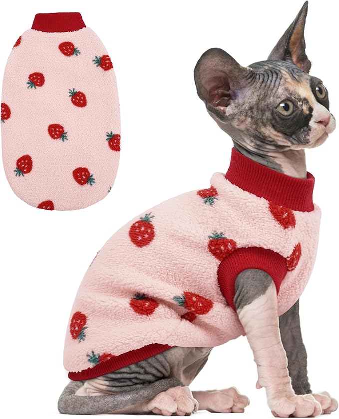 PUMYPOREITY Cozy Fleece Cat Sweater - Stretchy & Warm Knitted Cat Shirt, Super Soft Kitten Sweater, Machine Washable Pet Clothing for Comfort & Style, Pink, XL
