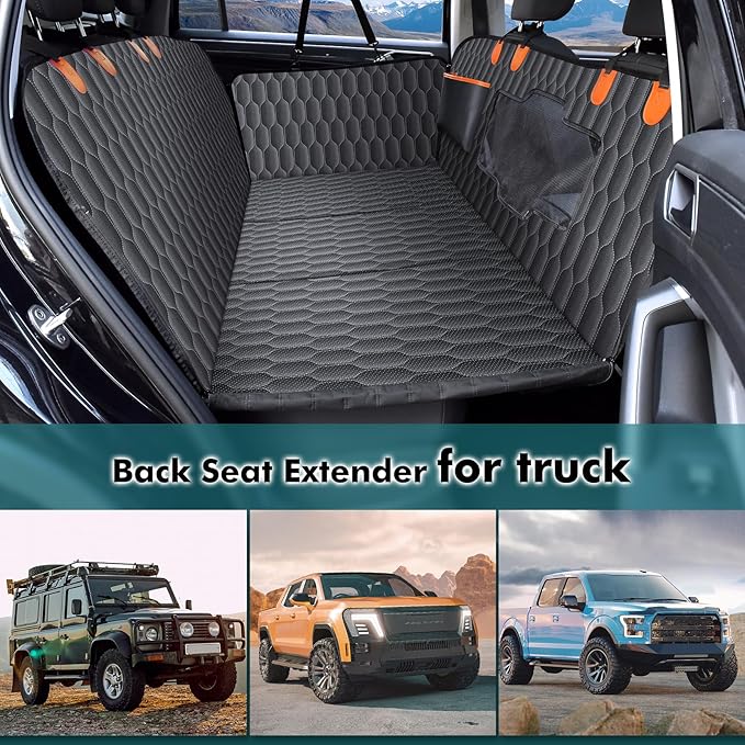 Chumajor Back Seat Extender for Dogs-Supports 400lb,Waterproof Dog Car Seat Cover Hard Bottom-Detachable,600D Heavy Duty Scratch Proof Nonslip Soft,Dog Hammock for Car,SUVs