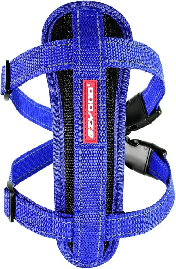 EzyDog Chest Plate No Pull Dog Harness – Escape Proof Harness with Reflective Stitching and Comfort Padding for Easy Walks, Training & Control - Car Restraint Included (Large, Blue)