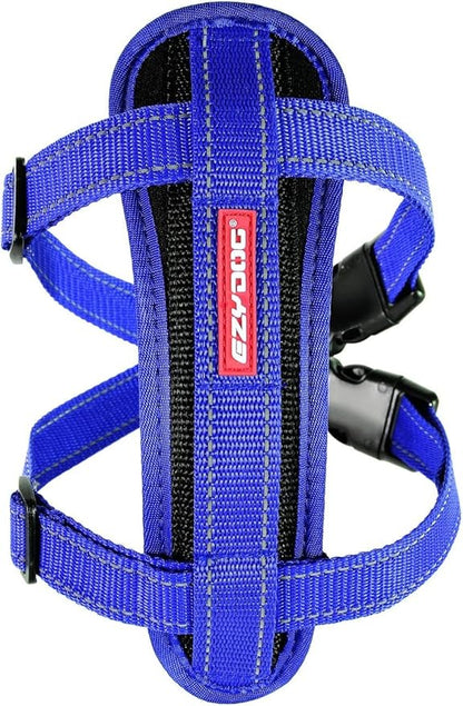 EzyDog Chest Plate No Pull Dog Harness – Escape Proof Harness with Reflective Stitching and Comfort Padding for Easy Walks, Training & Control - Car Restraint Included (Large, Blue)