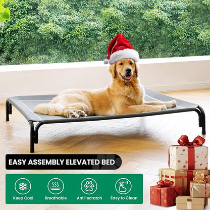 Elevated Dog Bed Raised Outdoor Dog Cot for Extra Large Dogs, Installation Requires No Tools, Frame with Washable Cooling Breathable Mesh Anti-Slip Feet, Indoor Pet Bed, Grey, 48.8 Inches