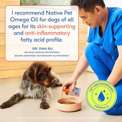 Native Pet Omega 3 Fish Oil for Dogs & Cats - Promotes Healthy Skin, Shiny Coat & Strong Joints - Made with Wild Alaskan Salmon Oil for Dogs – Tasty, Fast-Absorbing Omega 3 6 9 Liquid Supplement-32oz