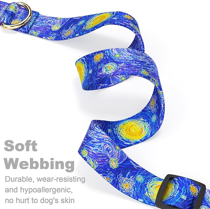 Rnivvi Dog Collar for Small Dogs, Cute Heavy Duty Adjustable Puppy Collar with Quick Release Buckle for Girl & Female, Pet Accessories for Walking Running, XS Length 5/8" Width, Van Gogh Starry Night