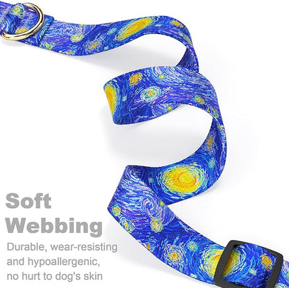 Rnivvi Dog Collar for Small Dogs, Cute Heavy Duty Adjustable Puppy Collar with Quick Release Buckle for Girl & Female, Pet Accessories for Walking Running, XS Length 5/8" Width, Van Gogh Starry Night