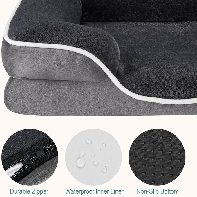 NEWBULIG 42x32 Inch Orthopedic Dog Bed Large Sized, Dog Couch/Sofa Bed with Washable Cover, Waterproof, Memory Foam, Soft Fluffy Surface