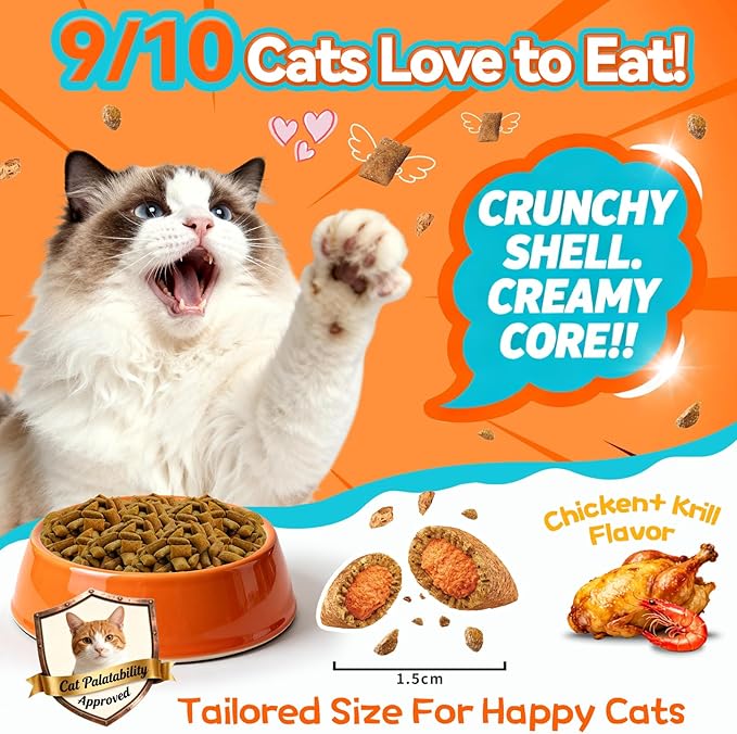 Cat Hairball Support Chews – 500 Crunchy & Creamy Texture Hairball Treats for Cats – Texture Indoor Feline Digestion Formula, Hairball Control & Cat Digestion Support, Chicken & Krill Flavor