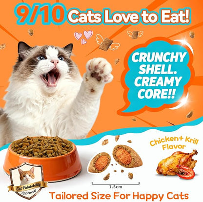 Cat Hairball Support Chews – 500 Crunchy & Creamy Texture Hairball Treats for Cats – Texture Indoor Feline Digestion Formula, Hairball Control & Cat Digestion Support, Chicken & Krill Flavor