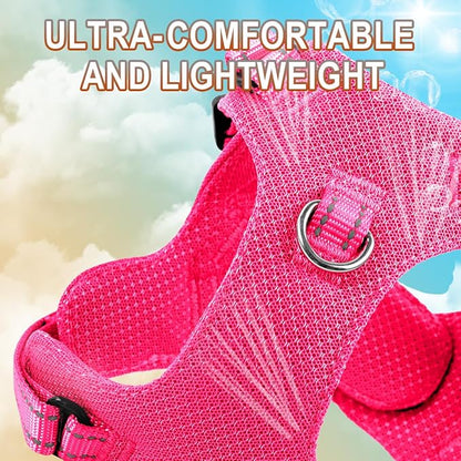 Dog Harness Step in Dog Vest Harness, Reflective Adjustable Puppy No Pull Harness Breathable Soft for Small and Medium Dogs Cats, Pink, XS