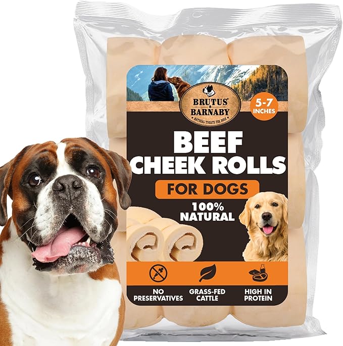 Premium Beef Cheek Rolls for Dogs 5-7" - (10-Pack) Long Lasting, Safe & Natural Rawhide Alternative Chews, Ideal for Large Dogs & Aggressive Chewers, Supports Dental Health & Digestion