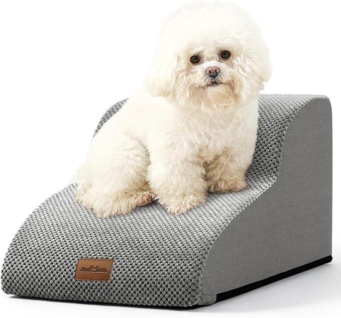 Dog Stairs for Small Dogs 11.8" H, Pet Step with Leakproof Cover, High Density Foam Cat Ramp for Chair or Sofa, Lightweight, Durable, Comfort, 15.7x19.7x11.8 inch, 2 Step, Grey