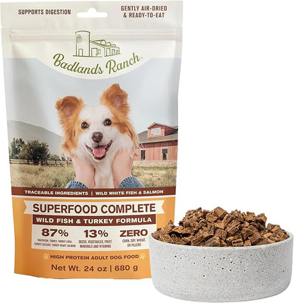 BADLANDS RANCH by Katherine Heigl – Superfood Complete Air-Dried Wild Fish & Turkey Dog Food – High Protein with Superfoods for Daily Wellness & Consistent Nutrition – 24 oz