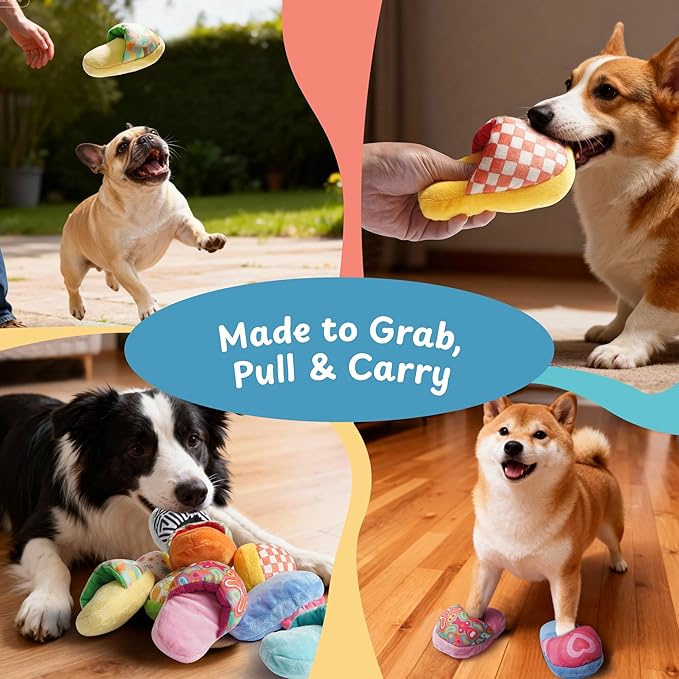 Nocciola 10 Pack Slipper Dog Toys, Squeaky Crinkle Plush Dog Toys for Small Medium Dogs, Interactive Chew Toys for Boredom, Indoor Soft Puppy Toy Set
