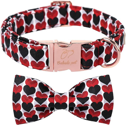 Valentine Dog Collar for Large Dog with Bow Tie, Red&Black Love Heart Valentine Dog Collars with Safety Metal Buckle Adjustable Puppy Collars for Boy & Girl Dogs XL