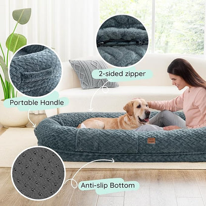 ChiXnuggle Human Dog Bed Cover - Luxury Faux Fur Giant Size Dog Bed Cover, 72"x40"x10", Grayish Blue