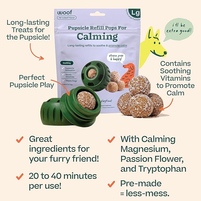 WOOF Pupsicle Refill Pops for Calming - Long-Lasting Refills for The Pupsicle Toy to Promote Calm - Calming Dog Treats - Magnesium for Dogs- Large Pops - 7 Count