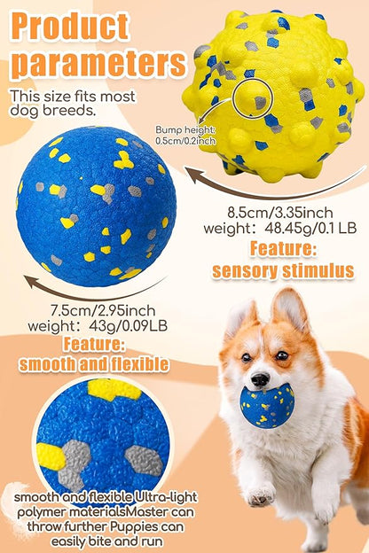 Moonorange Dog Tennis Balls for Aggressive Chewers, Indestructible Durable Bouncy Interactive Toy for Dogs Fetch Game Lightweight Floating Outdoor Training(2 Yellow Point+ 2 Blue Circle Large)