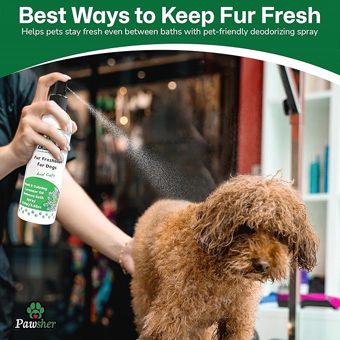 Pawsher Dog Perfume Spray Long Lasting, Refreshing & Calming Lavender Scent for in Between Baths, Odor Eliminating for Dogs & Cats, Dog Cologne & Deodorizer Perfume, 8.45 oz