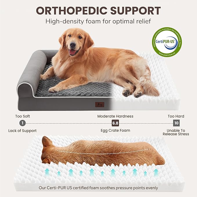 Warmrest Large Dog Beds Large Sized Dogs 45x35x7 Inch, Orthopedic XXL XL Dog Bed for Medium Size Dogs, Big Waterproof Couch Sofa with Removable Washable Cover for Pet, Dark Grey