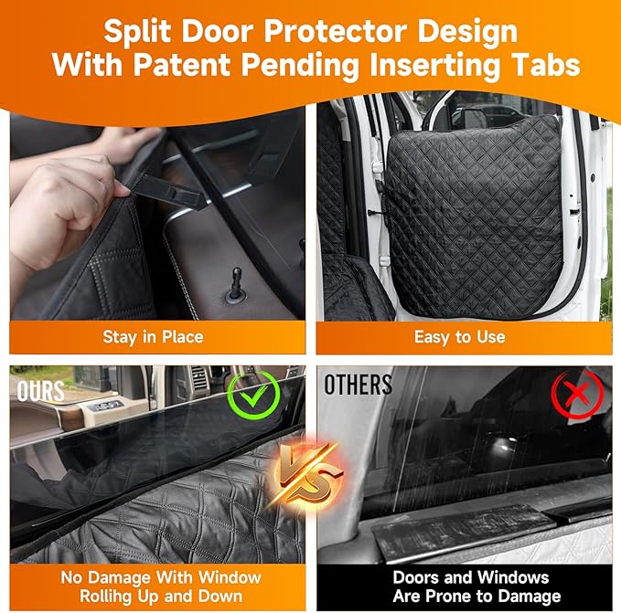 Sanqitara XL Dog Truck Seat Cover with Car Door Protector, for Trucks with Flip Up Rear Seats, Waterproof Full Coverage Dog Seat Cover for Full Size Crew Cab Trucks F150 F250