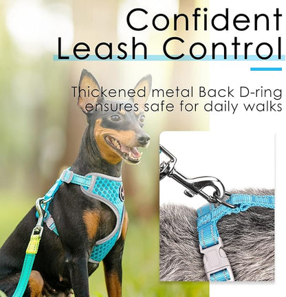 ThinkPet Reflective Breathable Soft Air Mesh No Pull Puppy Choke Free Over Head Vest Harness for Puppy Small Medium Dogs and Cats Light Blue Small
