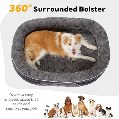 PetFun Orthopedic Dog Bed Couch for Large Sized Pets with Egg Foam Support, Four-Sided Bolster Cushions, Soft Tear-Resistant Fabric, and Removable Machine Washable Plush Cover