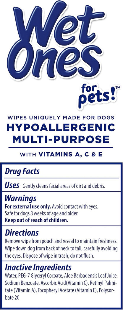 Wet Ones for Pets Multi-Purpose Dog Wipes With Vitamins A, C & E | Fragrance-Free Dog Wipes, Pet Wipes Multipurpose | Dog Grooming Wipes (Pack of 1,50 Count Total)