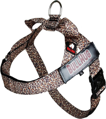 BULLHUG Adjustable Dog Harness– No Pull, No Choke – for English Bulldogs, French Bulldogs, Pugs & Broad-Chested Breeds – Easy, Safe Walks (Leopard, XL)