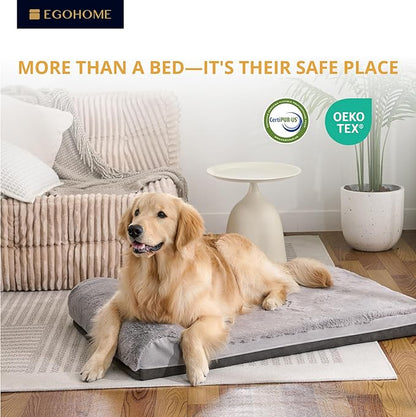 EGOHOME Orthopedic Dog Bed for Large Dogs,Waterproof Dog Crate Bed with Pillow,Egg Crate Charcoal Foam Pet Beds Mat with Removable Cover & Anti-Slip Bottom-Grey,35x22x5 Inches