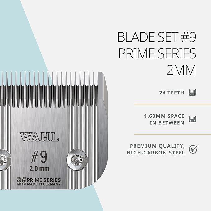 Wahl Pro Animal Prime Series Blades - Professional Fine Tooth Pet Clipper for Horse, Cat & Dog Grooming - Made from High-Carbon Steel - #9, 2.0mm