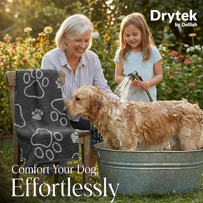 Delilah Home Drytek Dog Towel, Faster Drying, Ultra Absorbent & Odor-Resistant Dog Drying Towel Made from Recycled Bottles, Large 30x54, Quick-Dry & Sand-Resistant for Bath, Beach & Travel (Black)