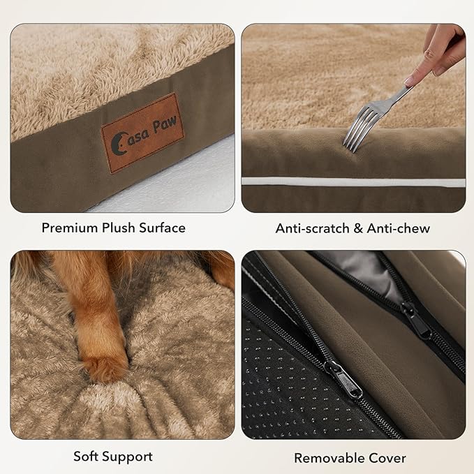 Casa Paw Orthopedic Dog Beds for Extra Large Dogs, Waterproof Egg Crate Foam XL Dog Bed with Sides 41x27Inch, Washable Big Dogs Couch Beds with Removable Cover and Nonskid Bottom, Brown