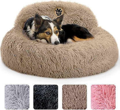 PetJett Calming Medium Dog Bed - 30'' Round Dog Beds, Anti-Slip & Washable Super Soft Fluffy Plush Donut Bed, Anti-Anxiety Premium Comfort Pet Bed, Fits Dogs up to 45 lbs - Beige