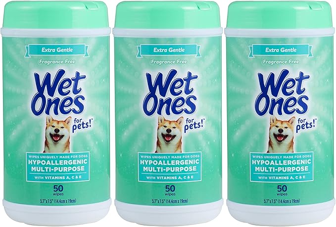 Wet Ones for Pets Multi-Purpose Dog Wipes with Vitamins A, C & E | Fragrance-Free Dog Wipes, Pet Wipes Multipurpose | Dog Grooming Wipes (Pack of 3, 150 Count Total)