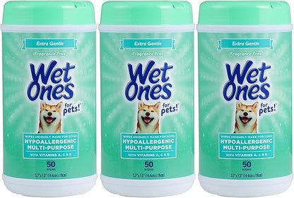 Wet Ones for Pets Multi-Purpose Dog Wipes with Vitamins A, C & E | Fragrance-Free Dog Wipes, Pet Wipes Multipurpose | Dog Grooming Wipes (Pack of 3, 150 Count Total)