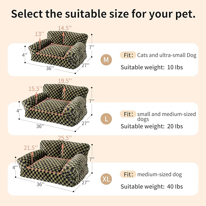 Faux Fur Cat & Dog Sofa Cat Couch Mini Cat Bed Indoor Human Style Pet Sofa, Modern Pet Furniture for Cats, Washable ＆ Removable Cover, for Cats and Small Medium Dogs (Black/Green, Medium(24X19 inch))