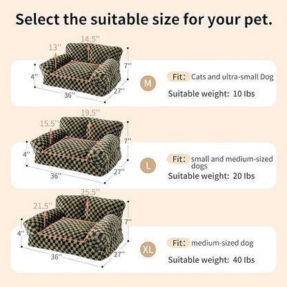 Faux Fur Cat & Dog Sofa Cat Couch Mini Cat Bed Indoor Human Style Pet Sofa, Modern Pet Furniture for Cats, Washable ＆ Removable Cover, for Cats and Small Medium Dogs (Black/Green, Large(30X21 inch))