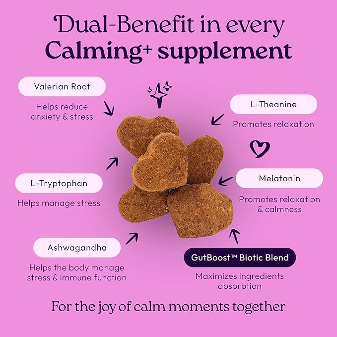 New! WellJoy Dog Supplement Calming+ GutBoost | Dog Health Supplement | Promotes Relaxation & Calmness | Dual-Benefit GutBoost Formulation | Vet Formulated | USA Made | Chicken Flavor | 90 Soft Chews