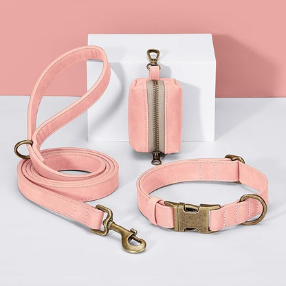 Didog Soft PU Leather Dog Collar, Stylish Quick Released Dog Collars for Small Dogs, Easy Clean Adjustable Pet Collar for Daily Walking, Pink, S Fit 10-16" Neck