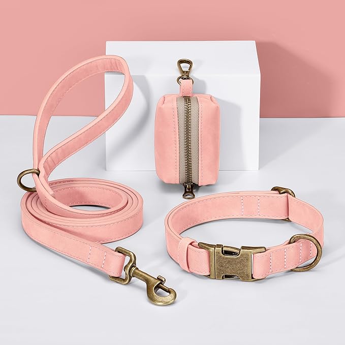 Didog Soft PU Leather Dog Collar, Stylish Quick Released Dog Collars for Large Dogs, Easy Clean Adjustable Pet Collar for Daily Walking, Pink, XL Fit 17-27" Neck