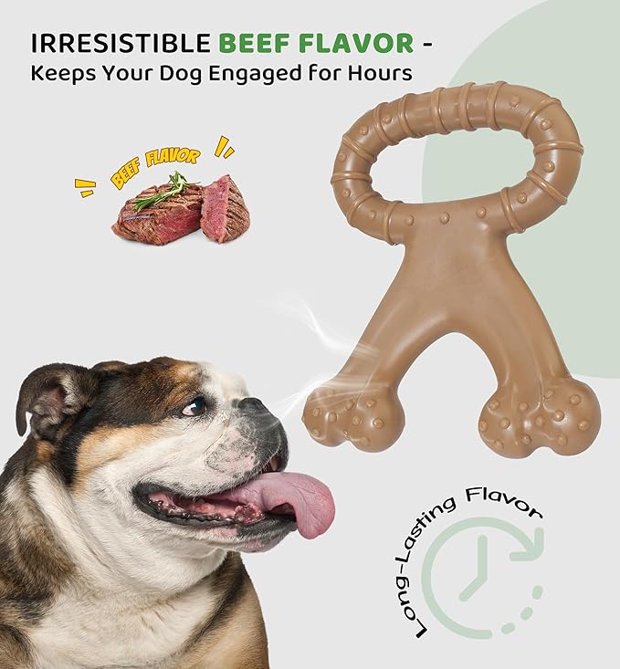 IPTPAS Durable Dog Chew Toy for Aggressive Chewers, Indestructible Nylon Bone with Beef Flavor, Dog Toy for Dental Care and Teeth Cleaning, Anxiety Relief for Small, Medium, and Large Dogs (Brown)