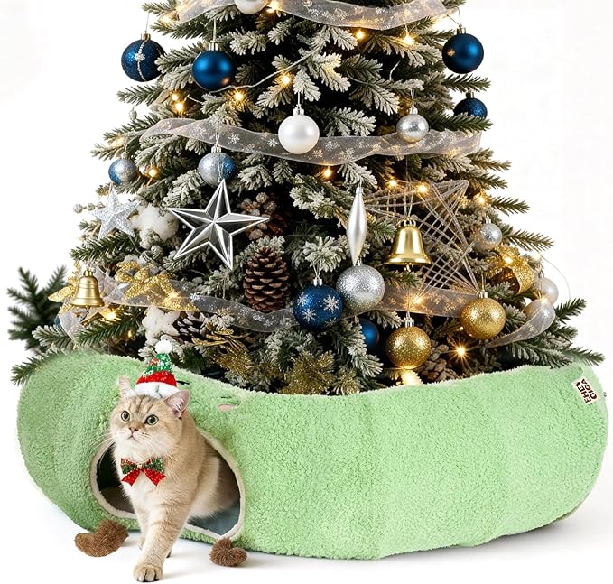 EHEYCIGA Cat Tunnel Bed for Indoor Cats, Cute Cat Donut Toy Tunnel for Small Large Cats with Washable Circle Cushion, Peekaboo Pet Cave Play Tunnel for Kitten, Puppy, Rabbit