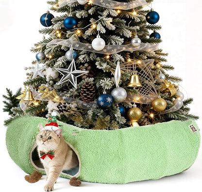 EHEYCIGA Cat Tunnel Bed for Indoor Cats, Cute Cat Donut Toy Tunnel for Small Large Cats with Washable Circle Cushion, Peekaboo Pet Cave Play Tunnel for Kitten, Puppy, Rabbit
