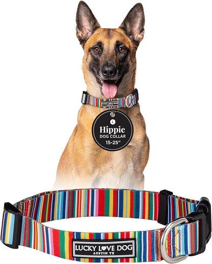 Lucky Love Dog - Adjustable Dog Collar with Easy Click Buckle for Large Ones, Durable, & Comfortable for Male & Female Dogs, Pet Collar for Puppies & Adult Dogs - Hippie, Large